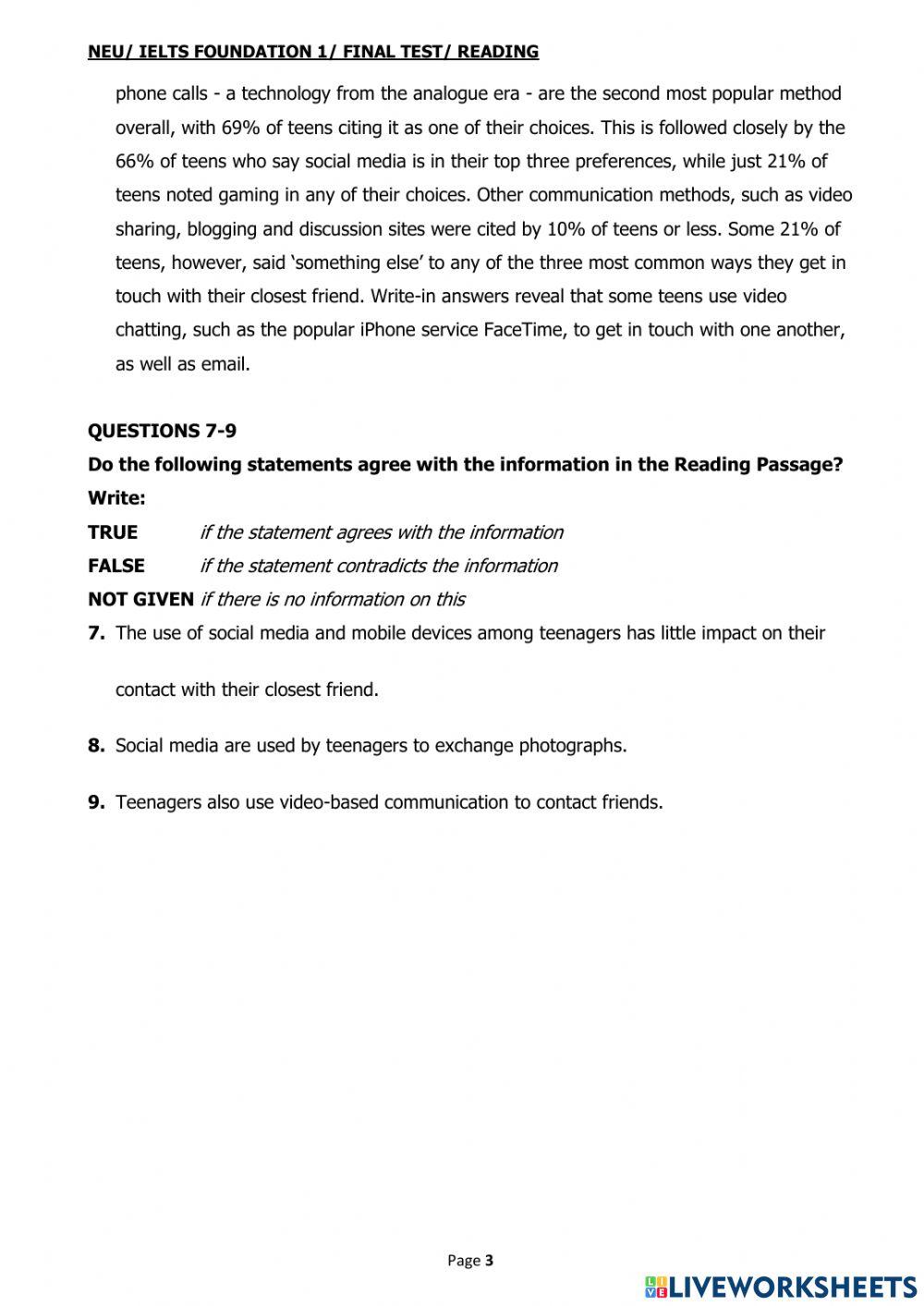 IELTS FOUNDATION 1 FINAL READING