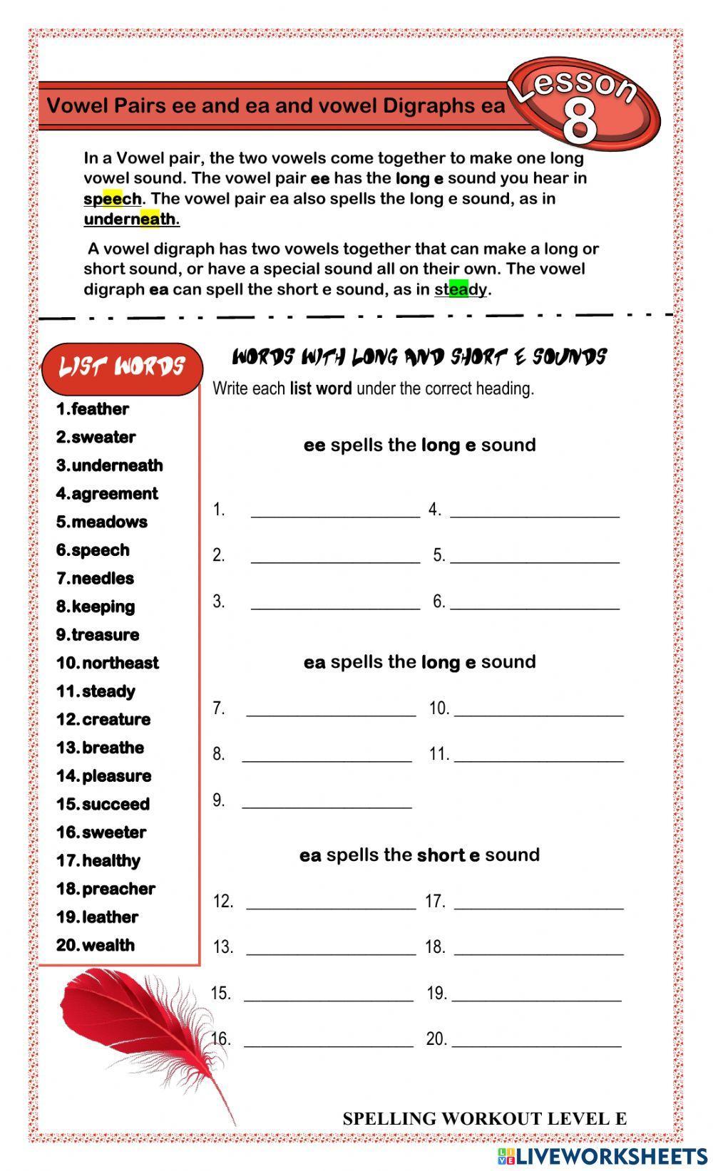 Vowel Pairs ee and ea & Vowel Digraphs ea Vowel Pairs ee and ea & Vowel Digraphs ea