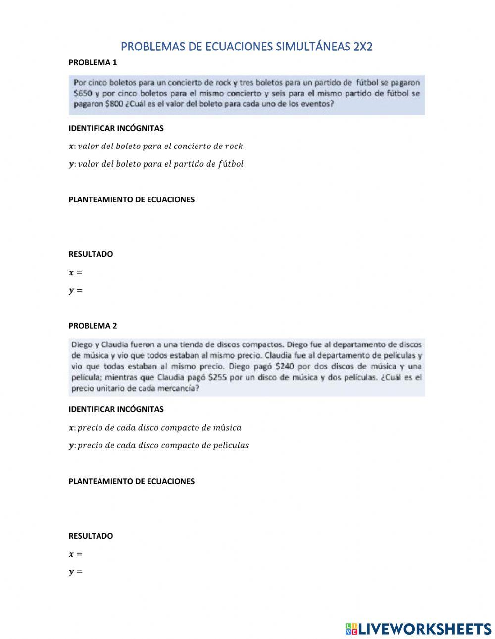 Problemas de ecuaciones simultaneas