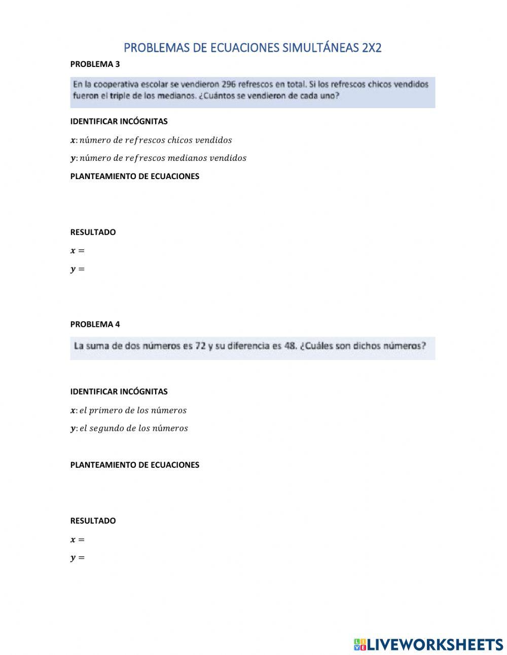 Problemas de ecuaciones simultaneas