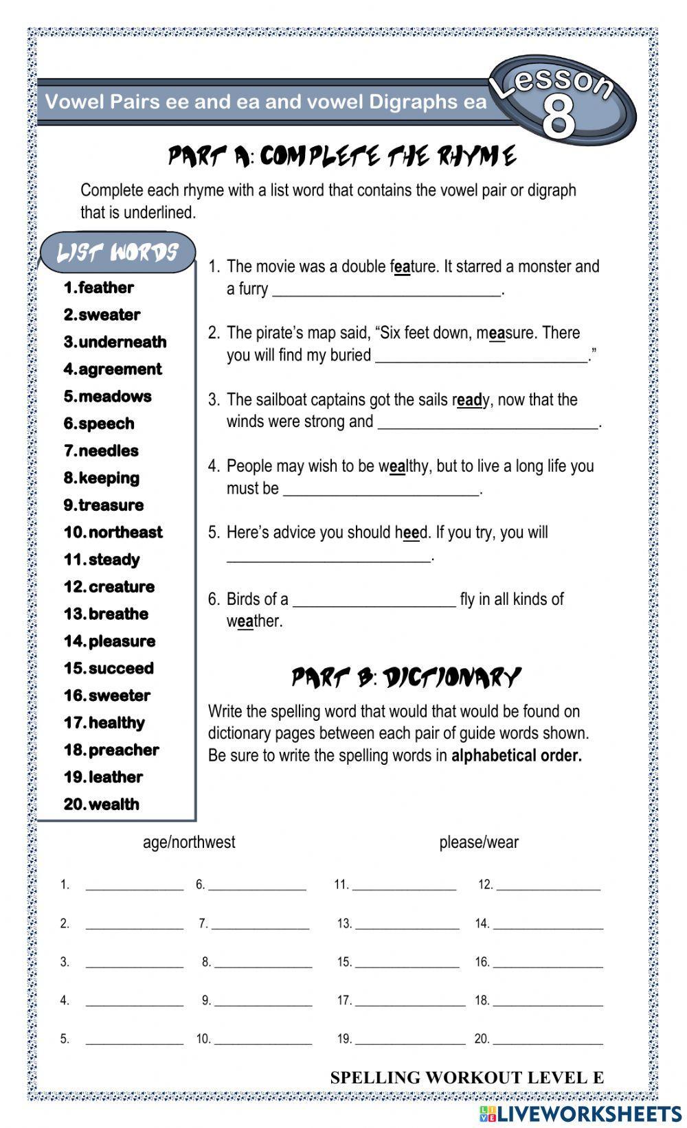 Vowel Pairs ee and ea Vowel Pairs ee and ea