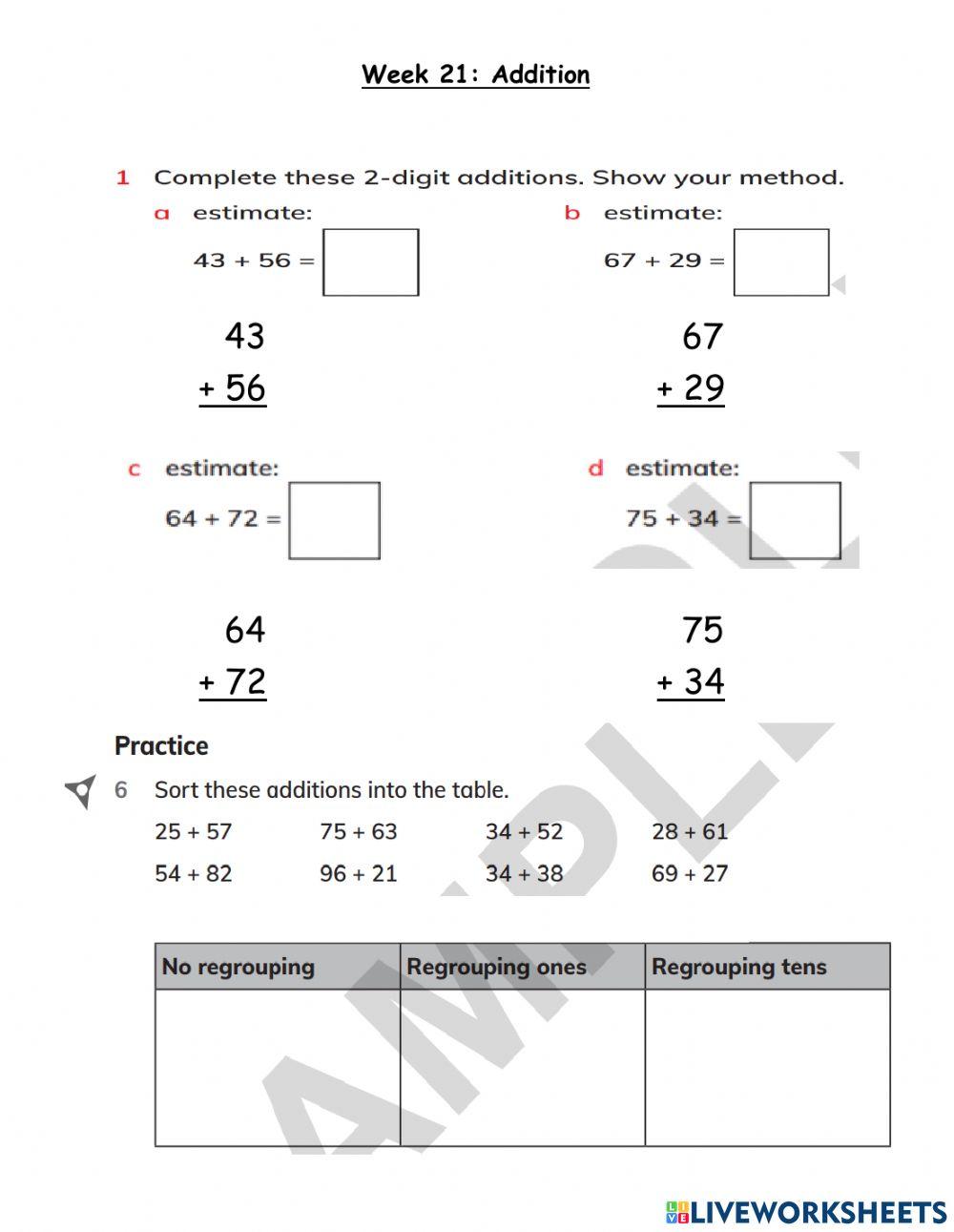 Addition with regrouping interactive activity for grade 2 | Live Worksheets
