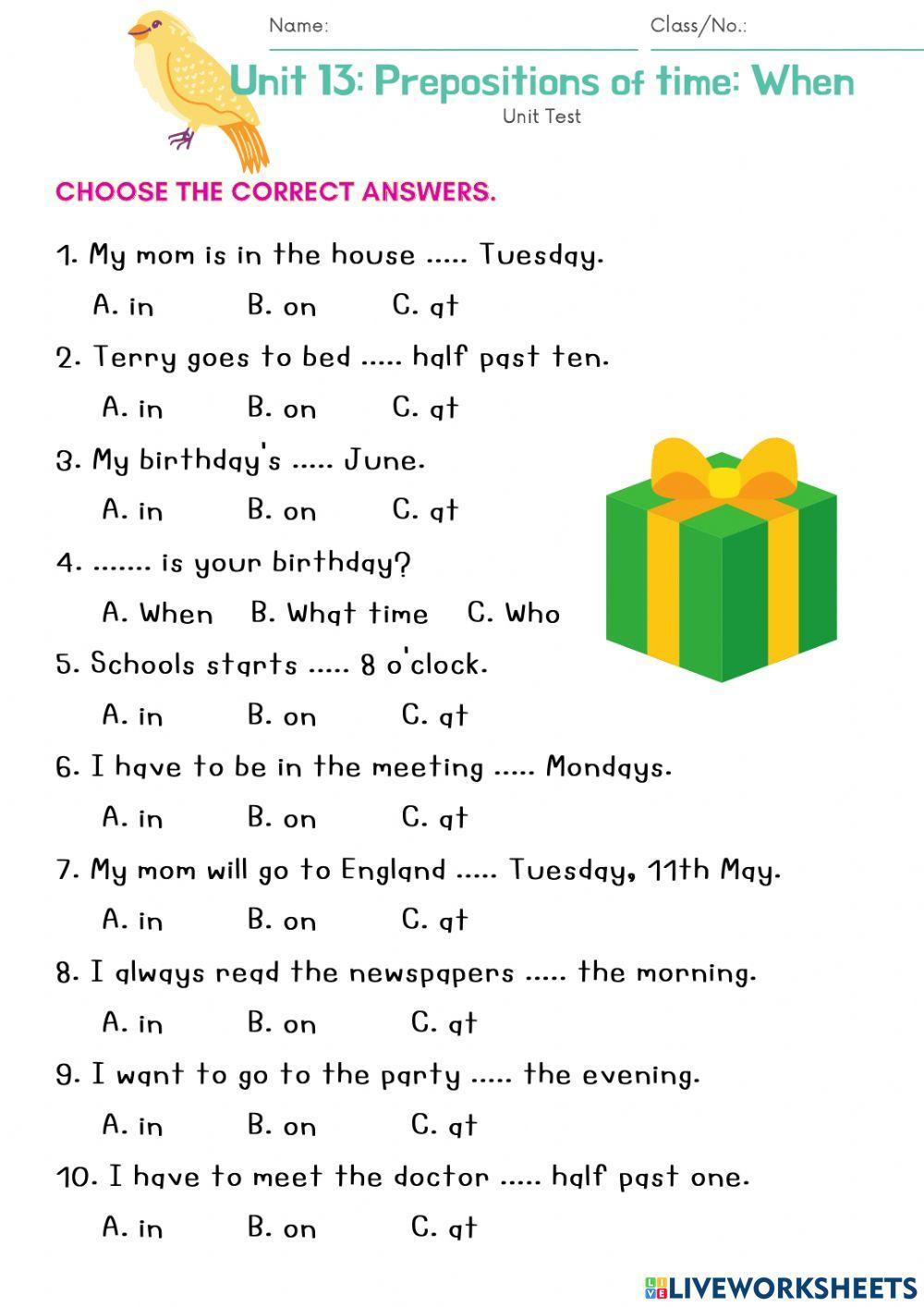 Preposition of time: when