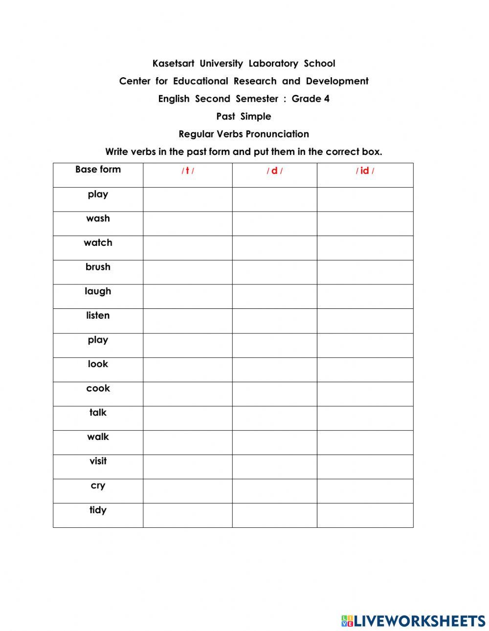 Past simple regular verbs pronunciation online exercise for live