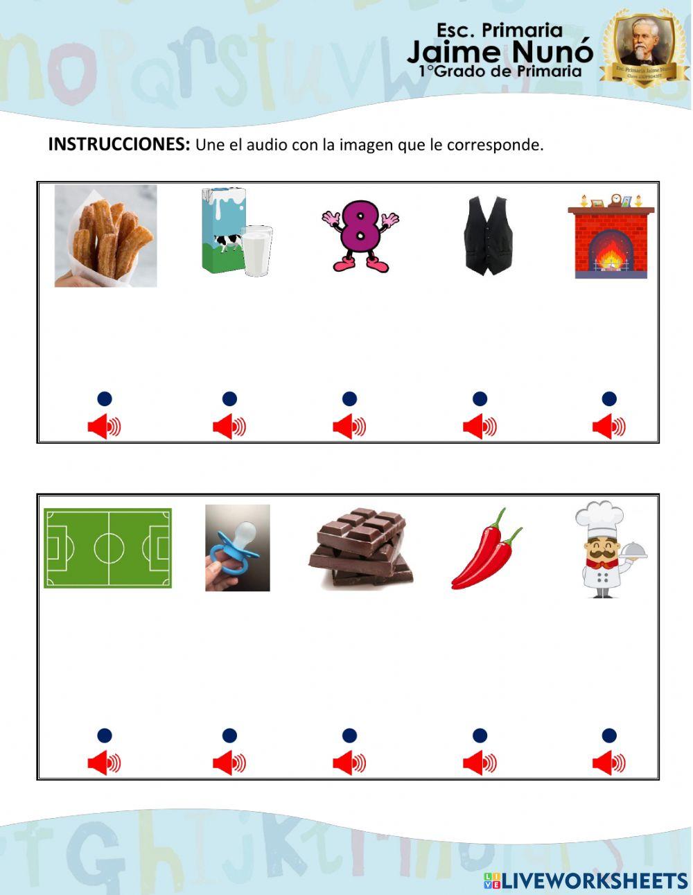 Escucha y une el audio con la imagen Letra Ch