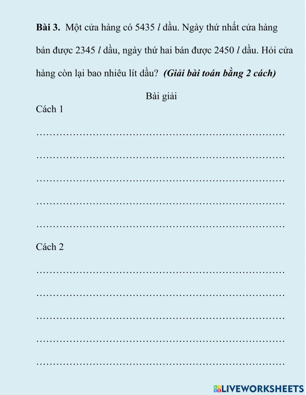 Bài cuối tuần môn Toán