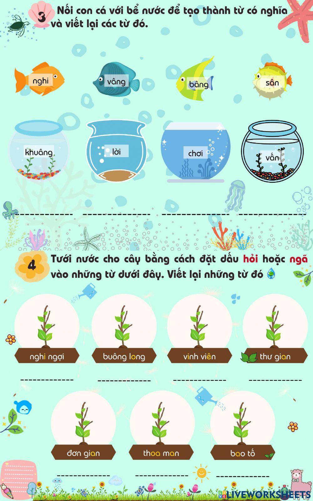 Bài tập chính tả phân biệt phụ âm cuối n-ng và dấu thanh hỏi-ngã