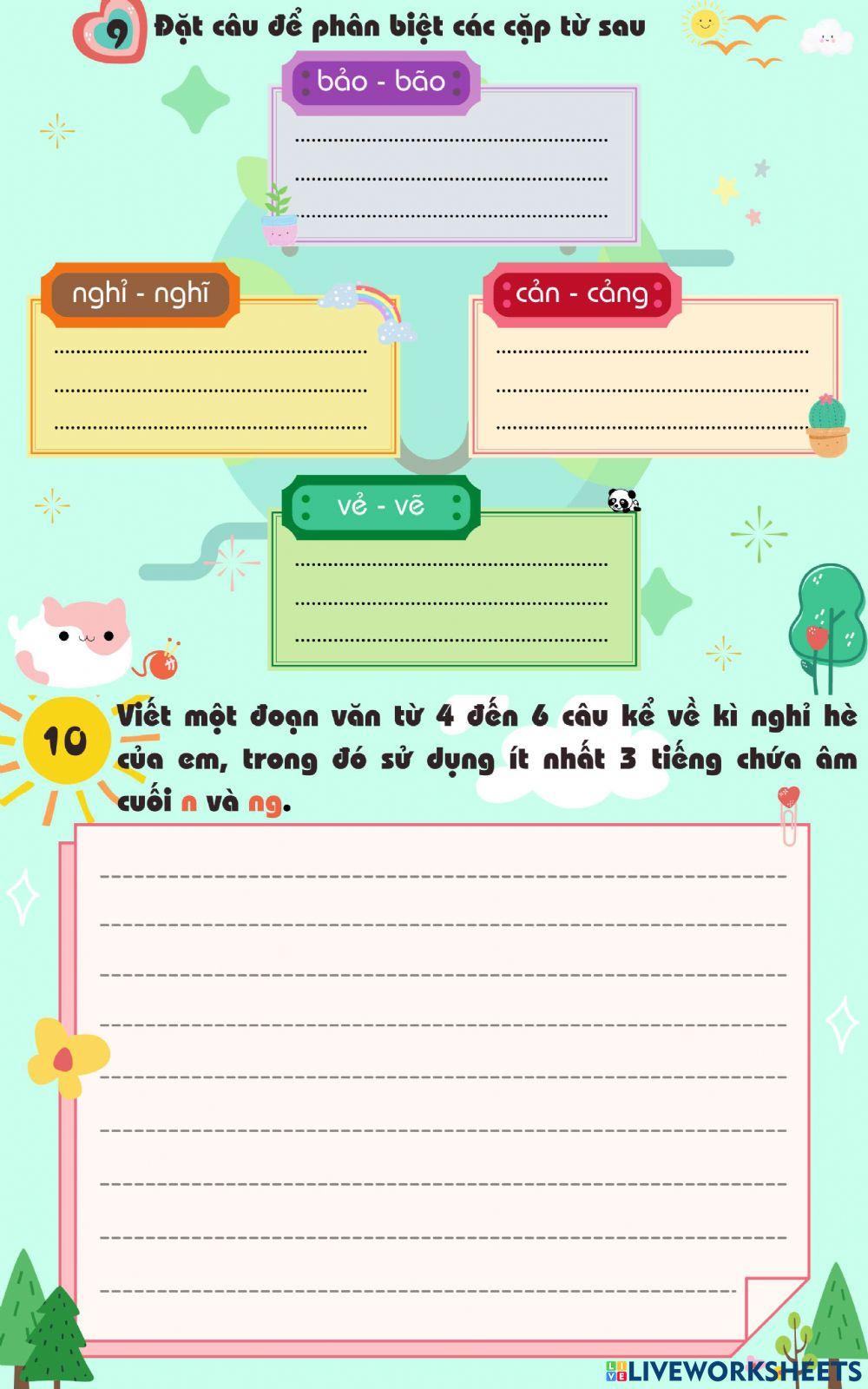 Bài tập chính tả phân biệt phụ âm cuối n-ng và dấu thanh hỏi-ngã