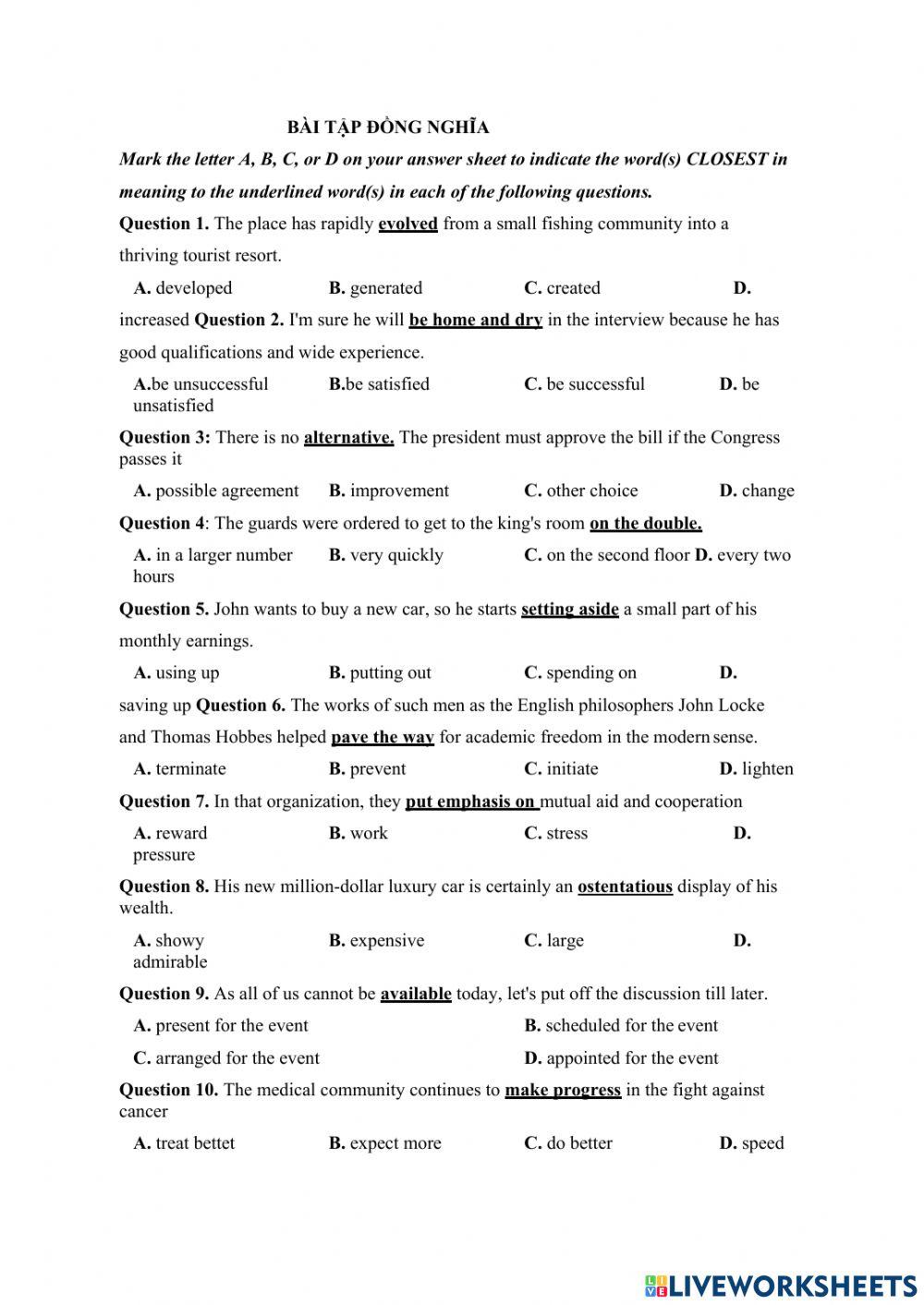 Từ Đồng Nghĩa - Sample