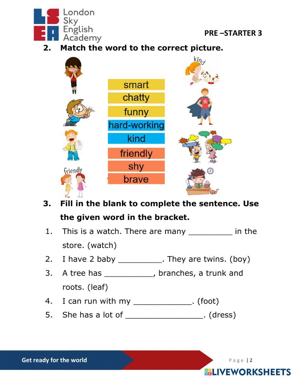 Plural noun, Gerund and Adjectives