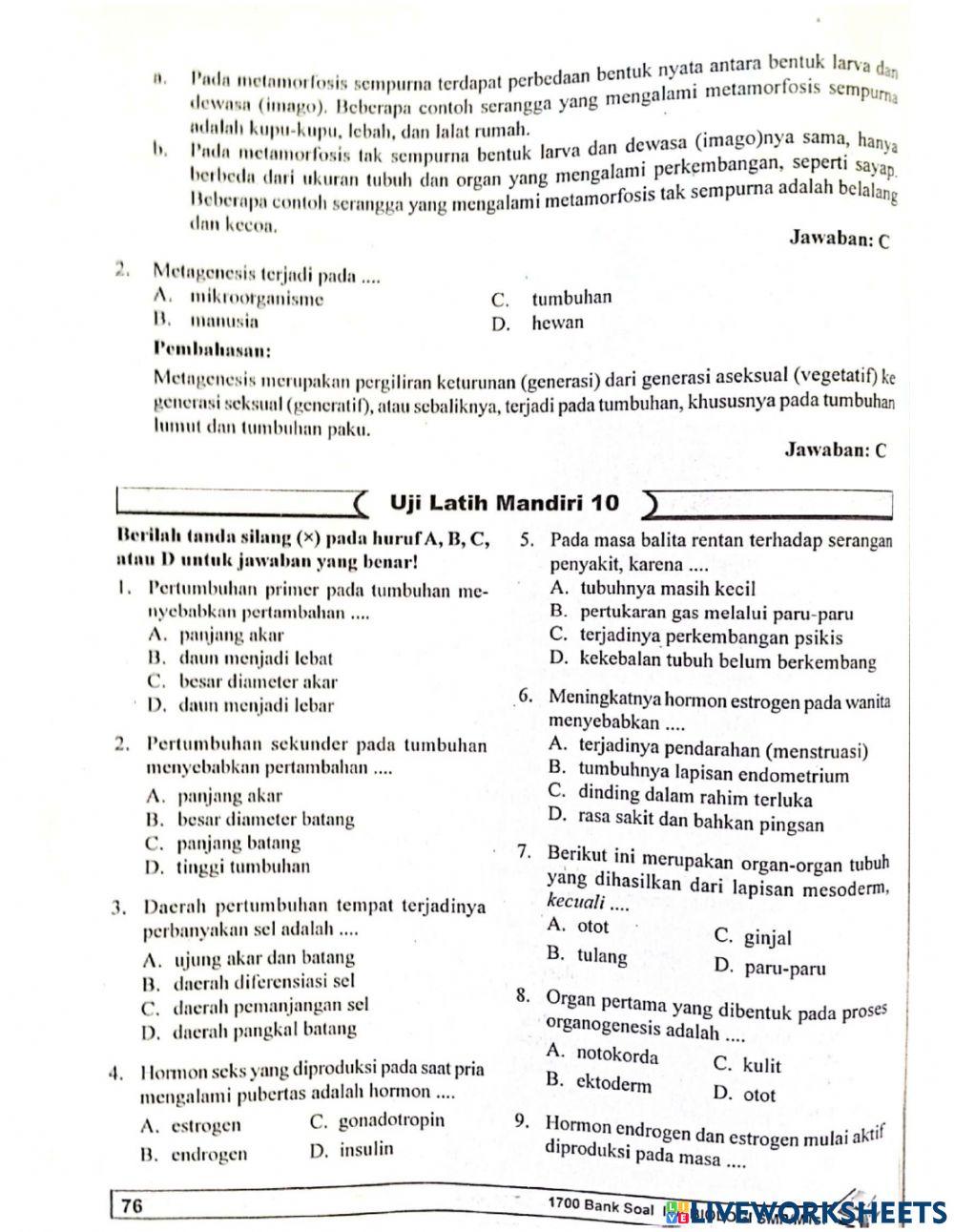 Biologi Bab 10 Pertumbuhan dan perkembangan makhluk hidup