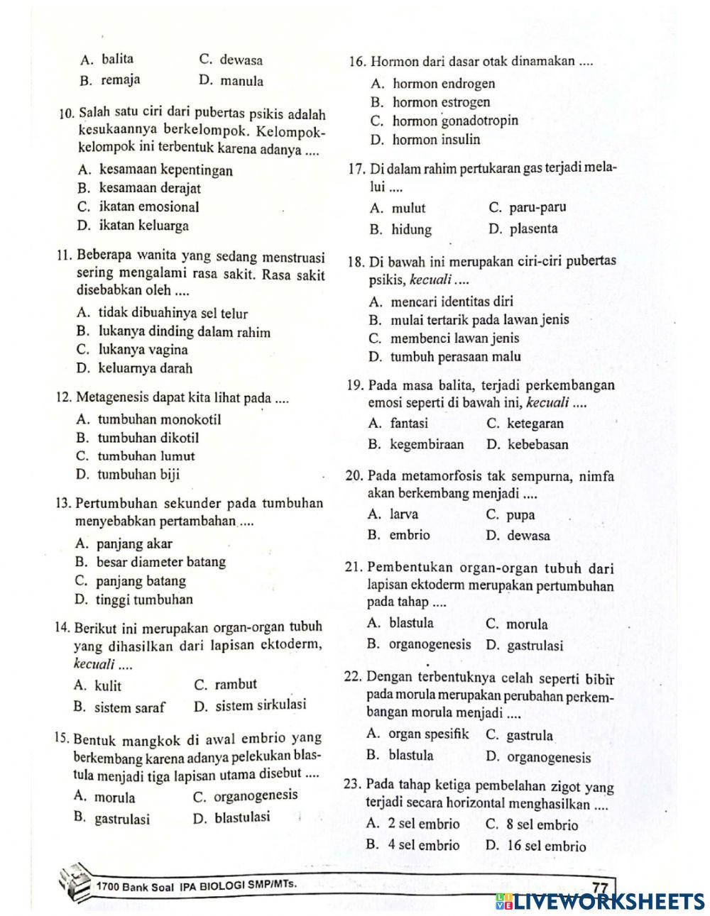 Biologi Bab 10 Pertumbuhan dan perkembangan makhluk hidup