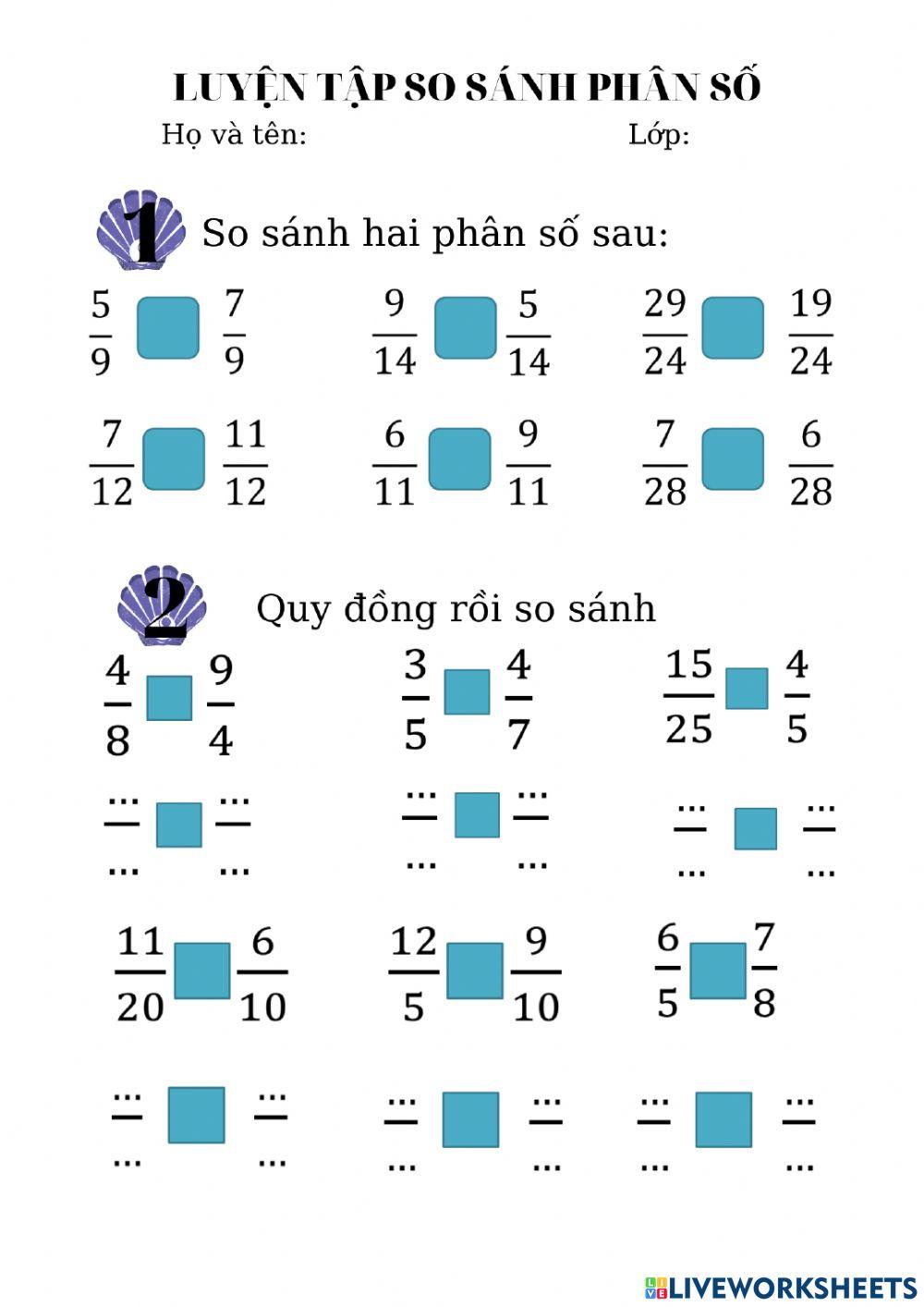 Luyện tập so sánh phân số