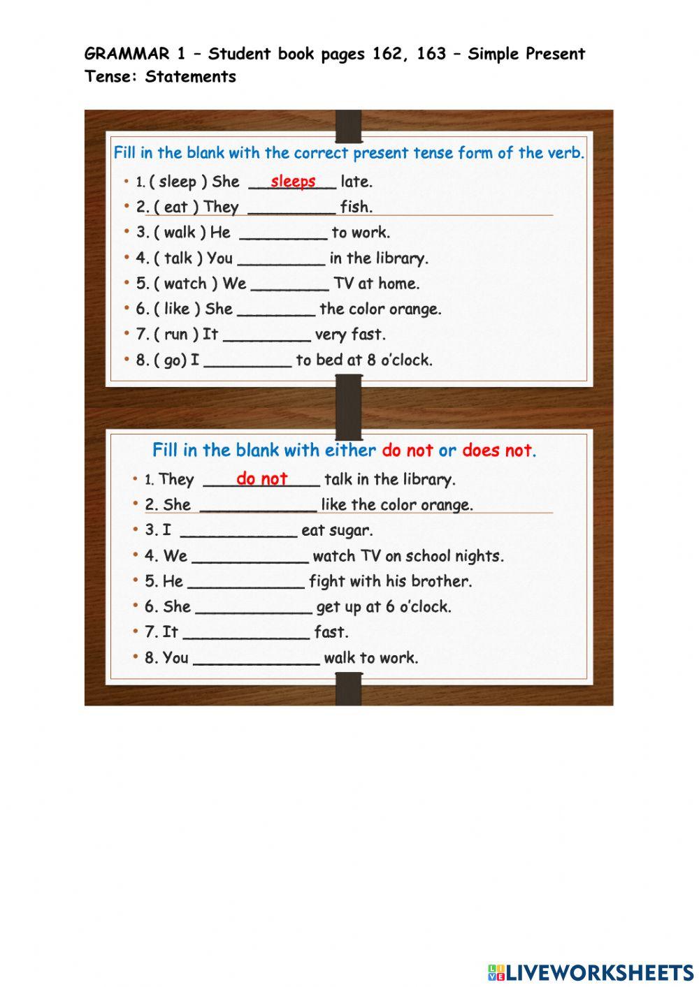Simple present online exercise for 1 | Live Worksheets