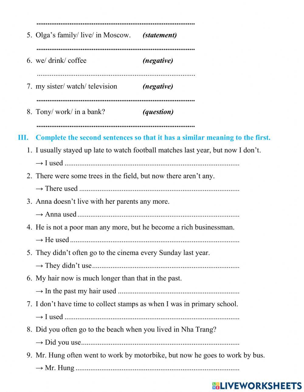 Unit 7.1 - Writing - Used to