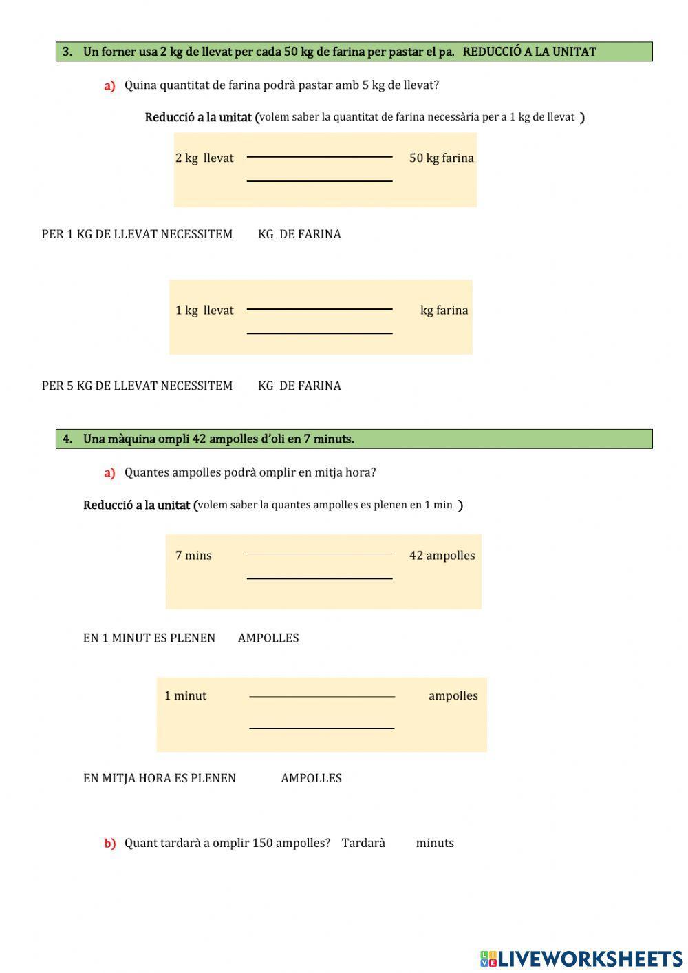 Proporcionalitat (Regla de tres i reducció a la unitat)