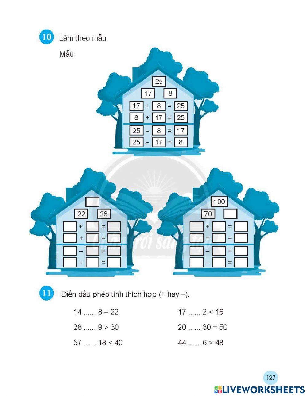 Phiếu bài tập toán trang 126-127 lớp 2