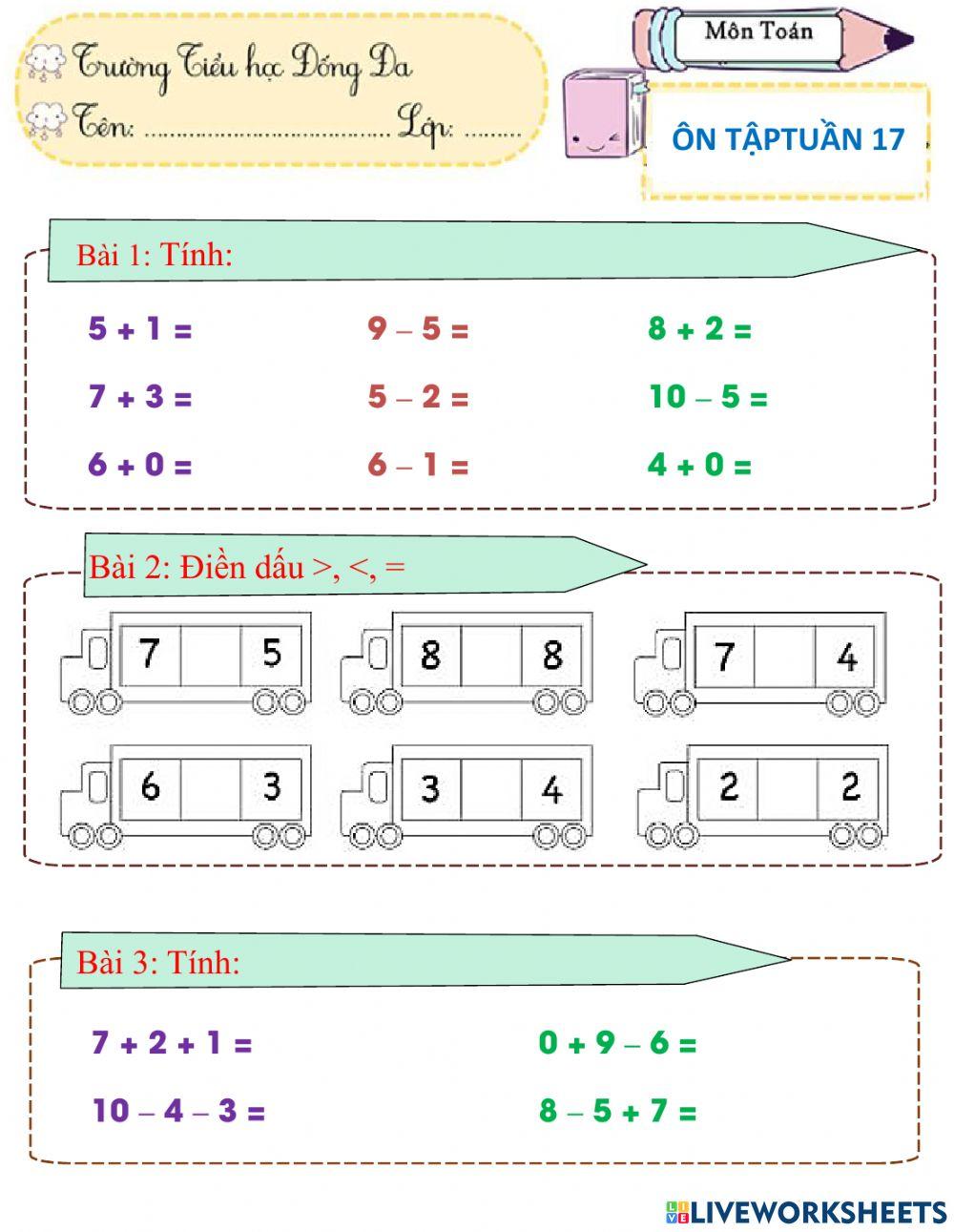 Ôn tập Toán tuần 17