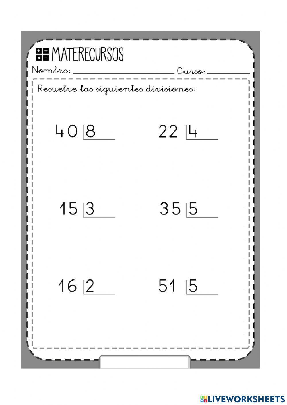Divisiones sencilla una cifra