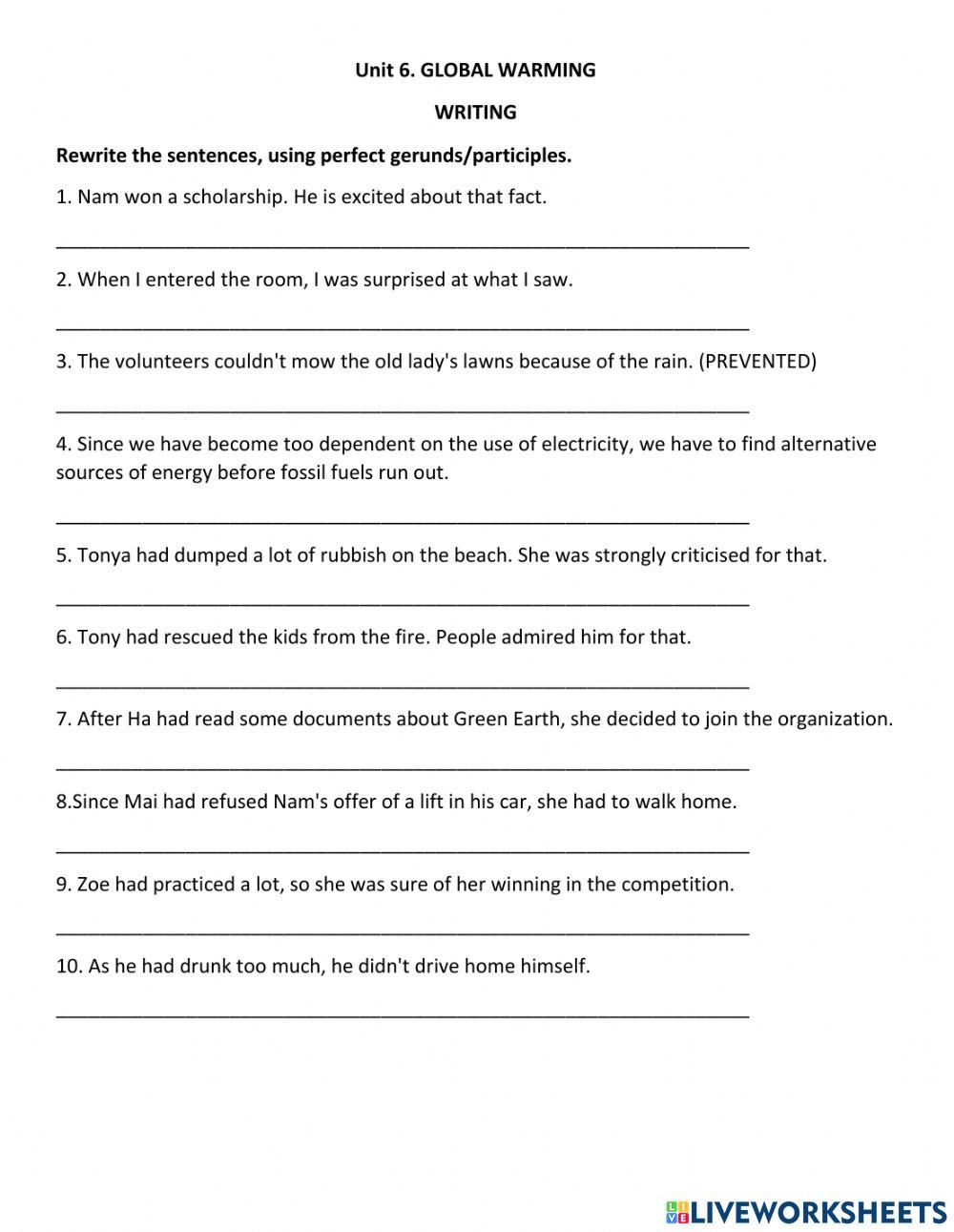 Unit 6 global warming - writing