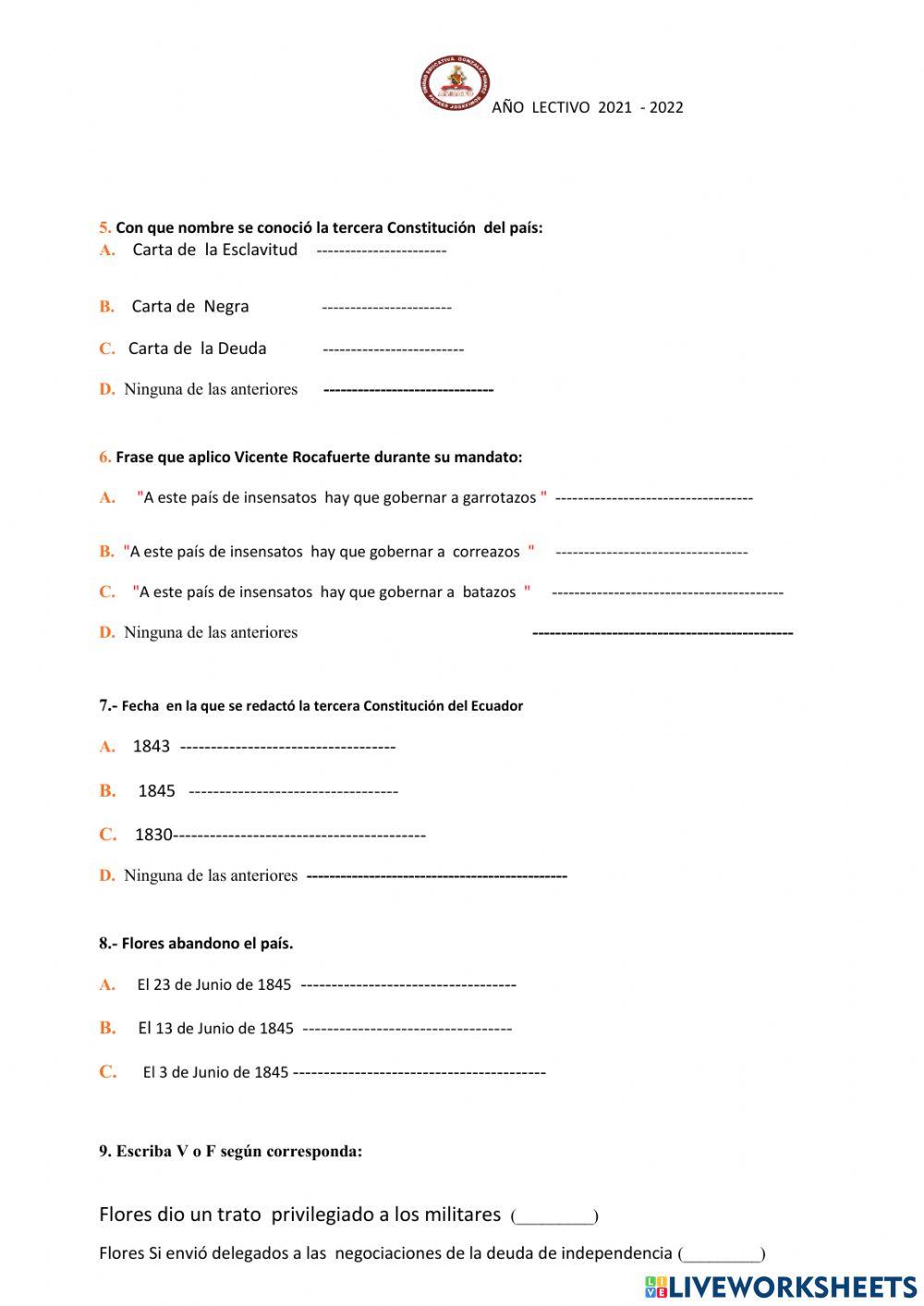 Primer Período del Ecuador  como Repúblia