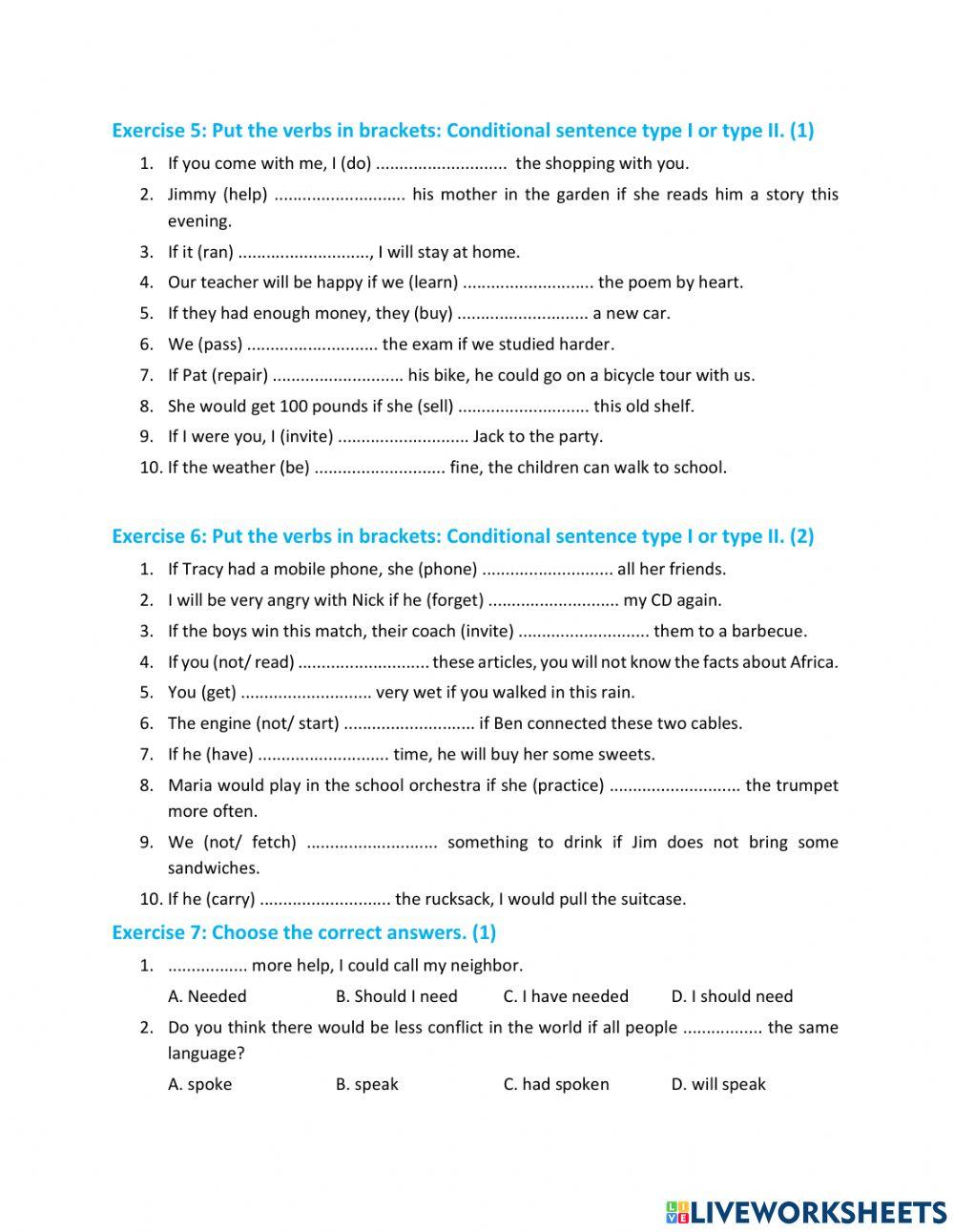 ENGLISH 8 UNIT 7 GRAMMAR CONDITIONAL TYPE 1 2 online exercise for