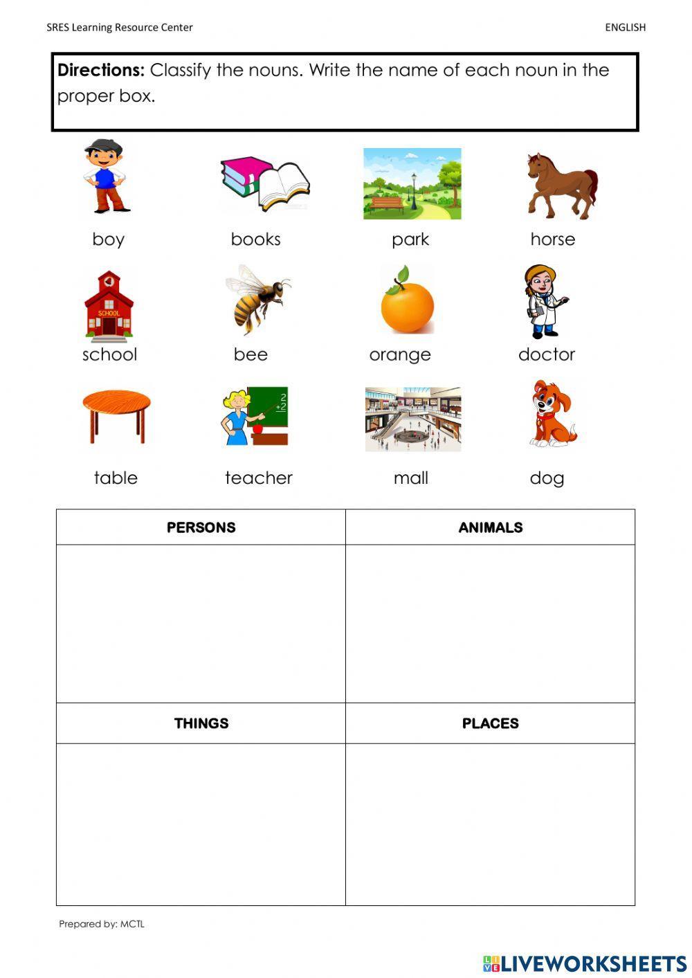 1793350 | Classifying Nouns | Marieconch4818