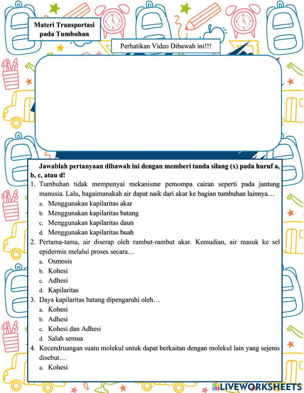 Soal LKPD Praktikum Transportasi pada Tumbuhan Kelas VIII