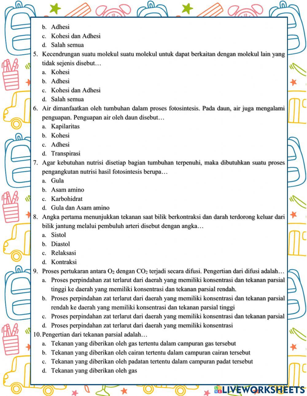 Soal LKPD Praktikum Transportasi pada Tumbuhan Kelas VIII