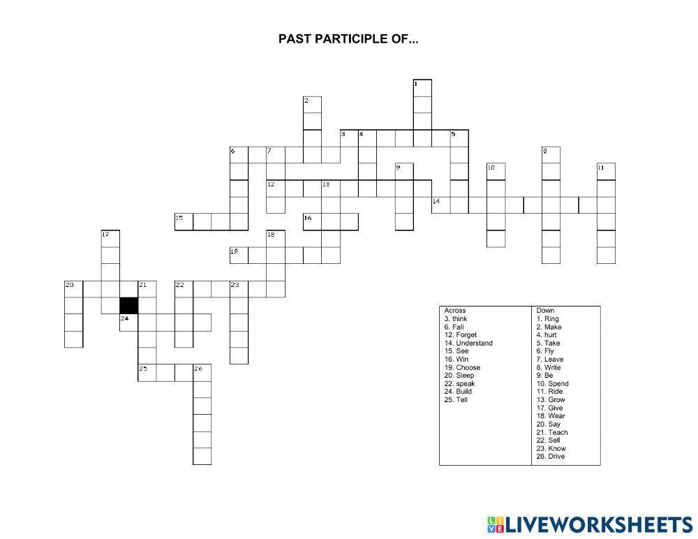 Crossword verb past participle worksheet Live Worksheets