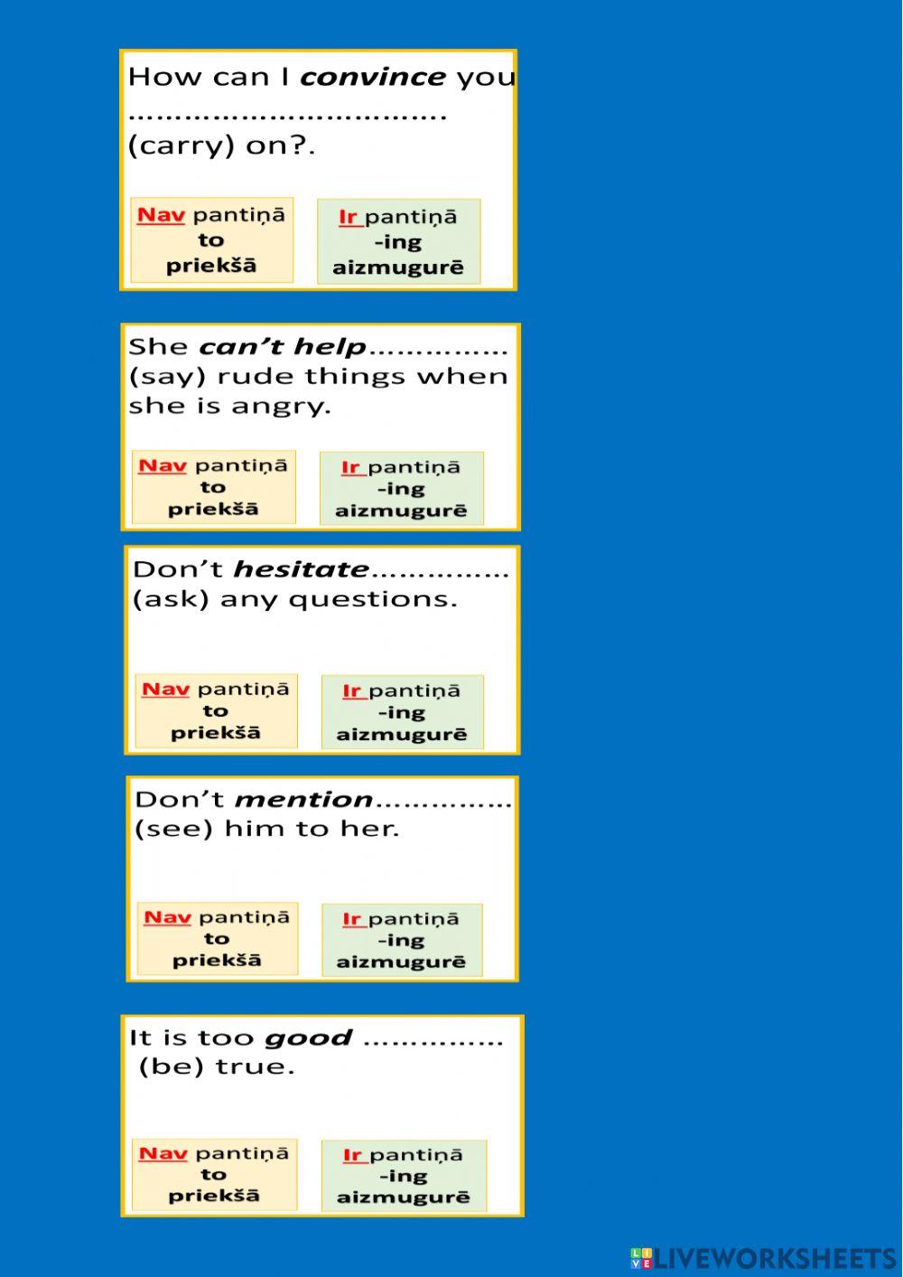 Gerunds and infinitives a-q