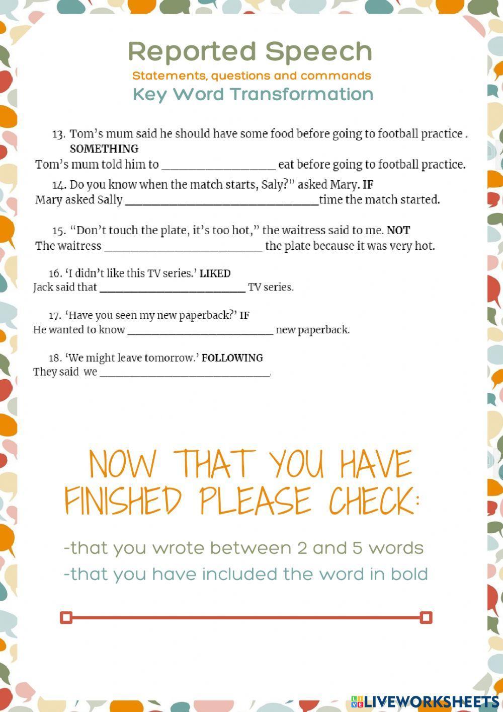 Reported Speech Key Word Transformation