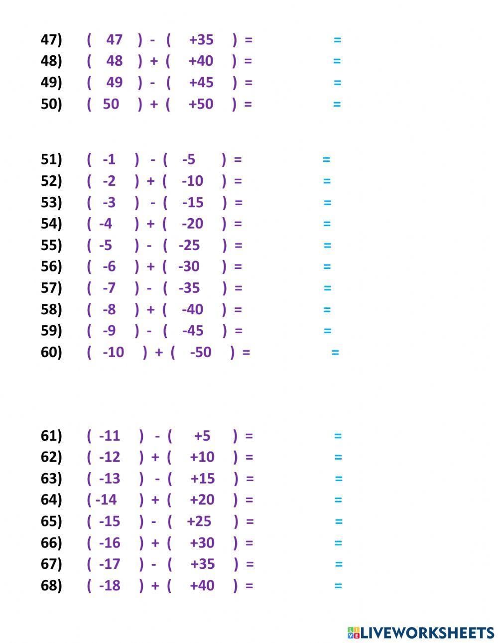 Suma y resta de numeros enteros