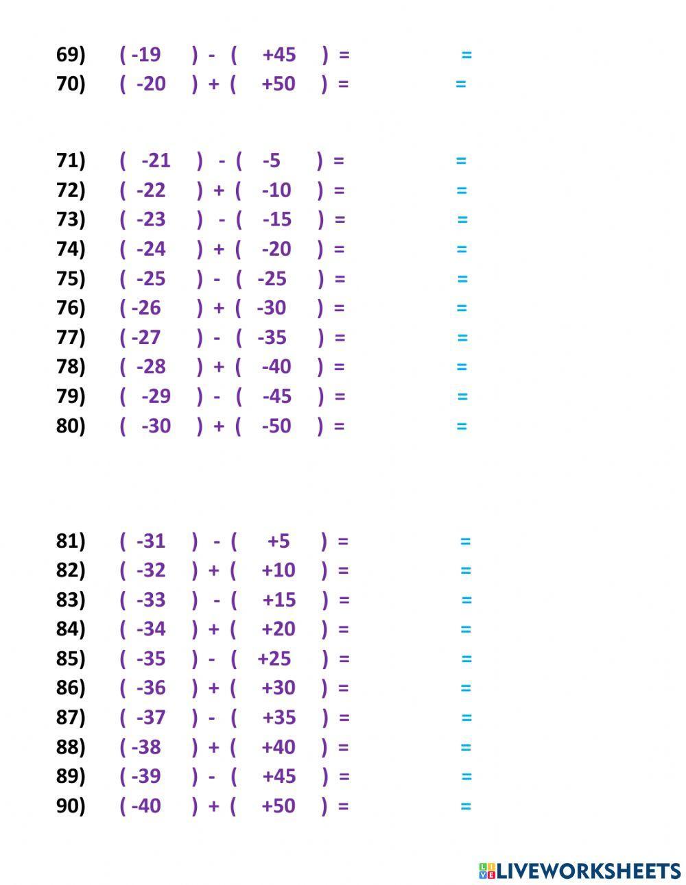 Suma y resta de numeros enteros