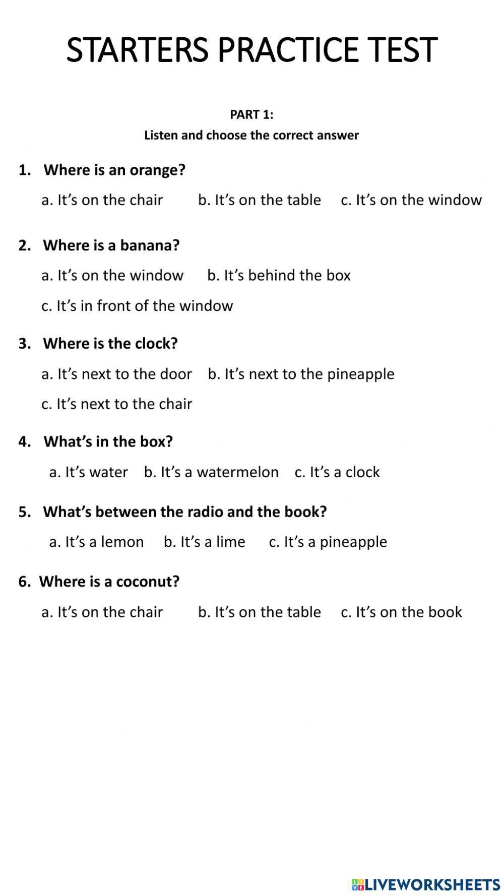 Starters Practice Test (Cambridge) 1313 Thii295
