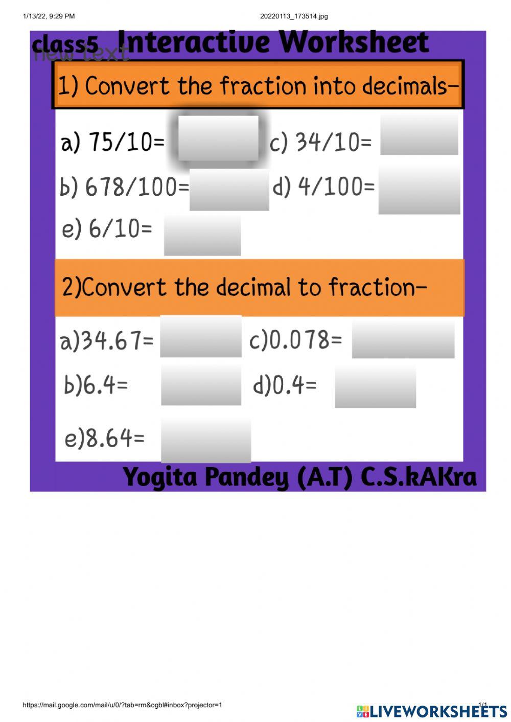 1793707 | Decimals | Yogita Pandey | LiveWorksheets