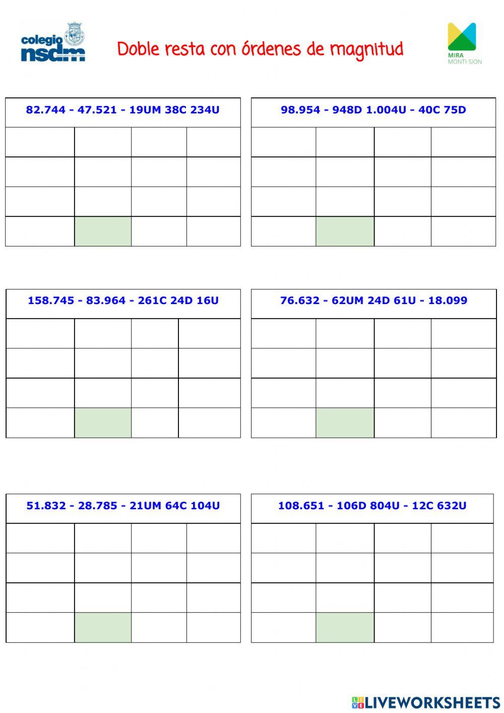 Doble resta (órdenes de magnitud 1)