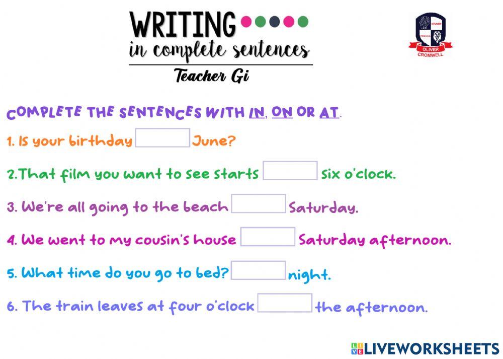 Prepositions for time: At, in, on