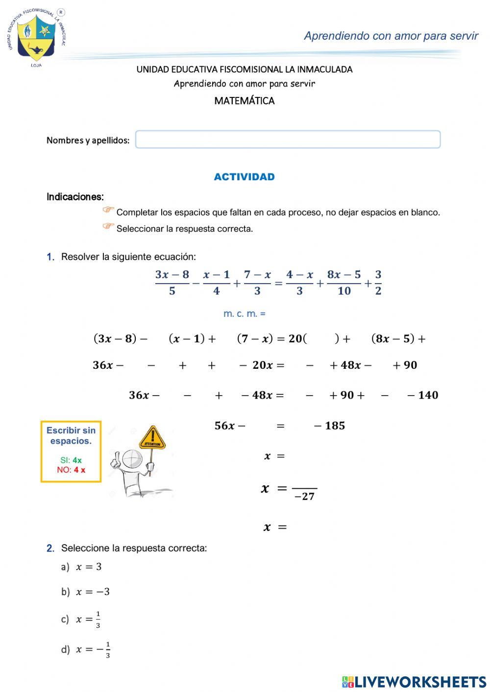 Ecuaciones de primer grado