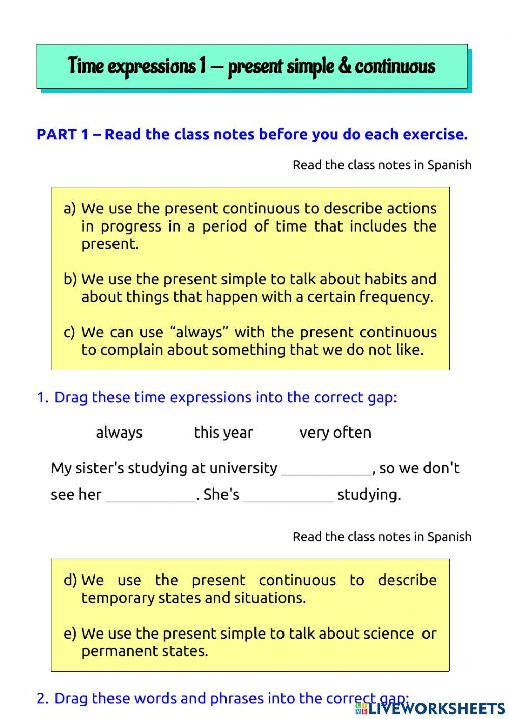 Time expressions 1 - present simple and continuous