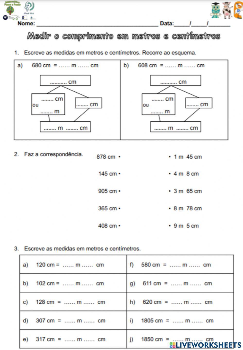 Medidas de Comprimento online pdf activity for 4.º ano Live Worksheets