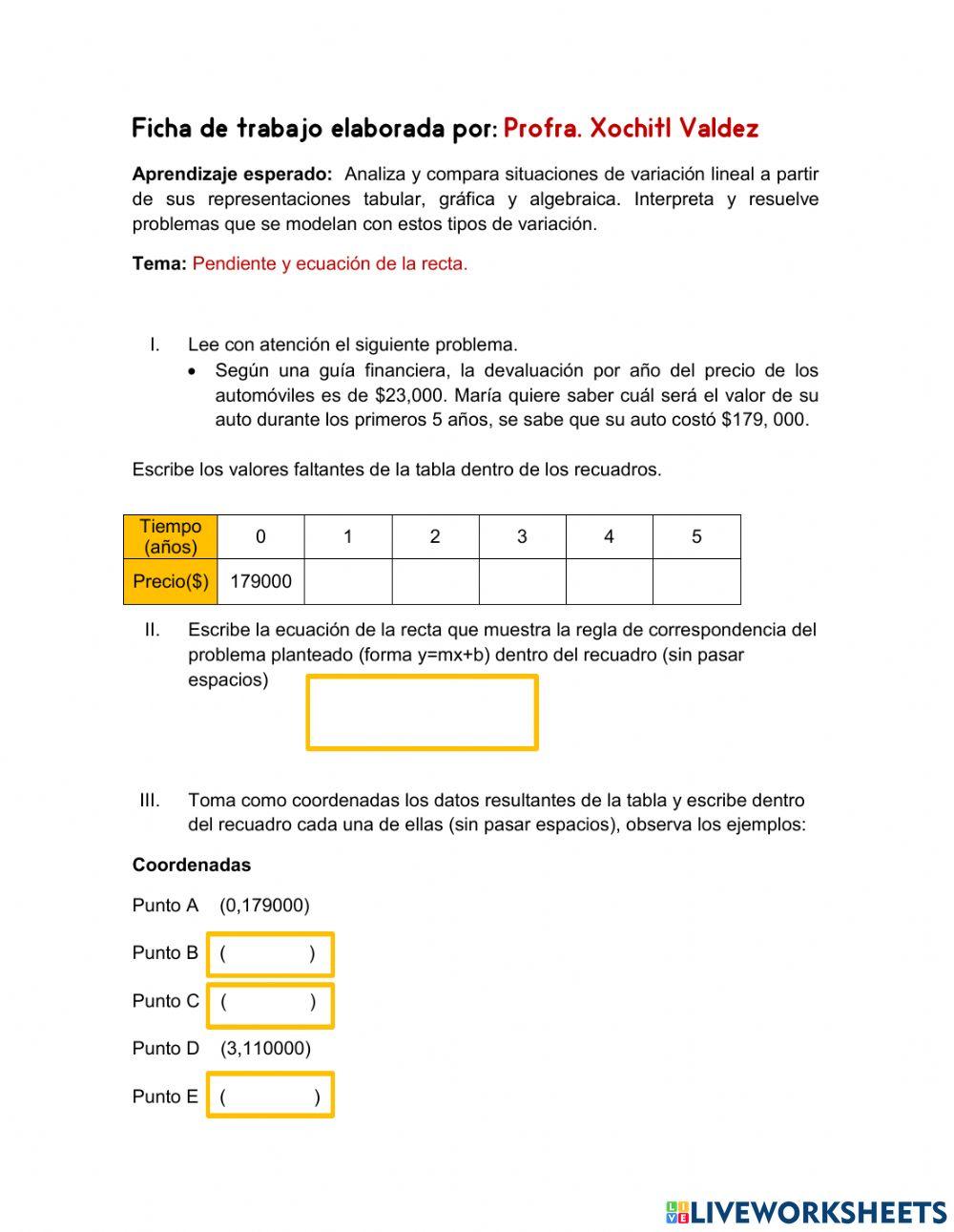 Ecuación de la recta y razón de cambio