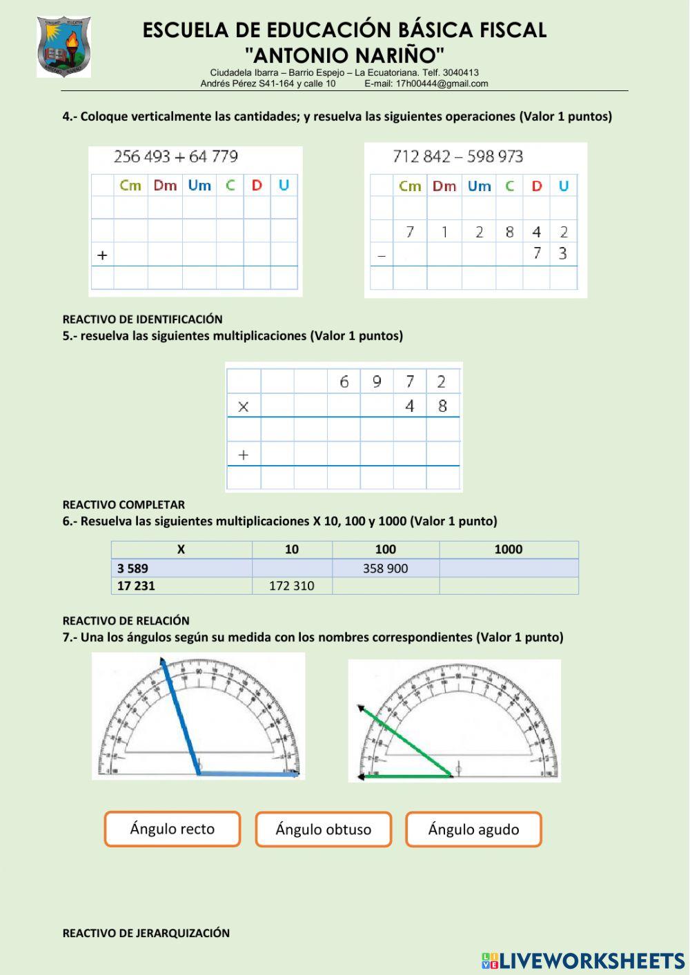 Ejercicio individual de reflexión  área: matemáticas