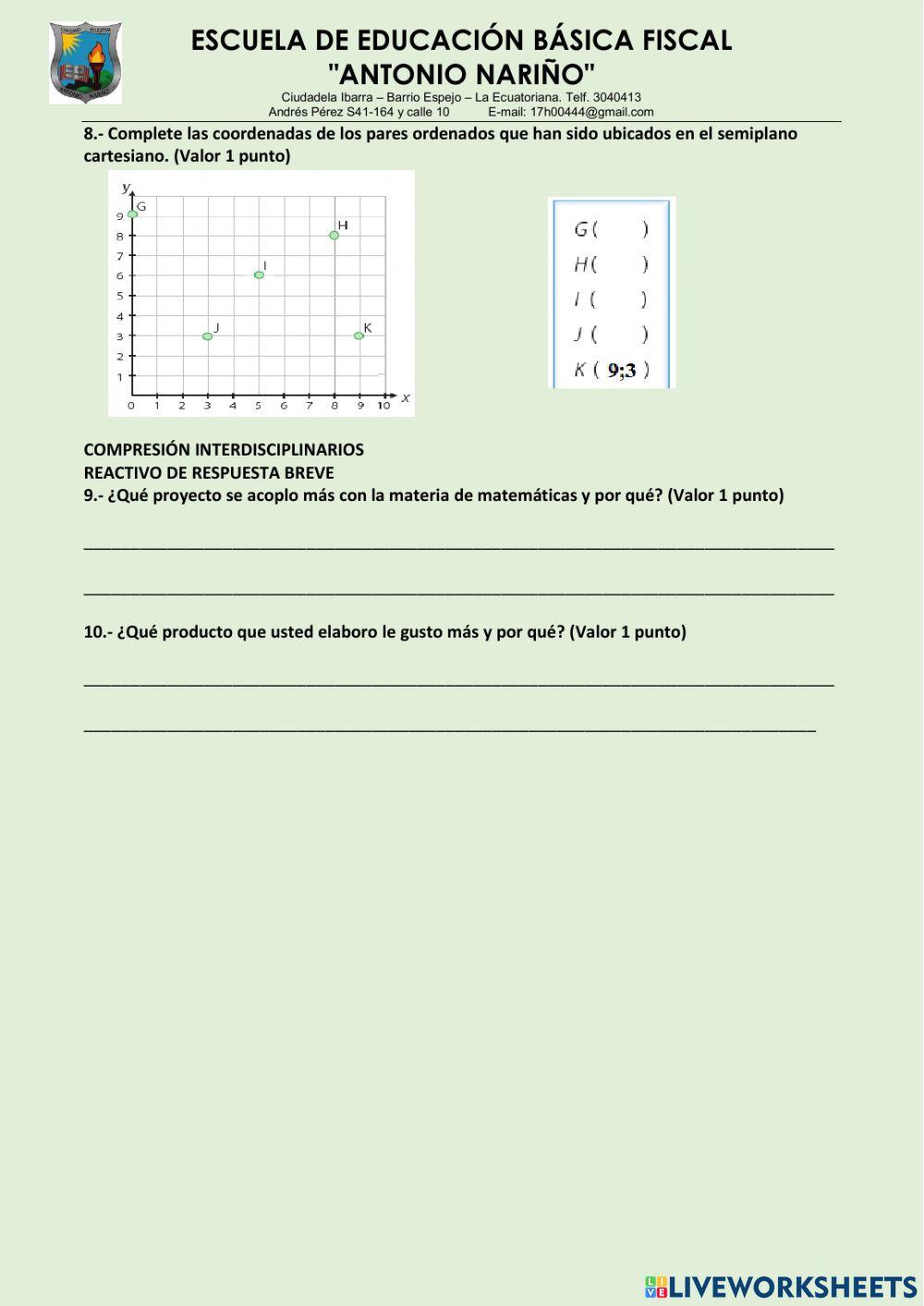 Ejercicio individual de reflexión  área: matemáticas