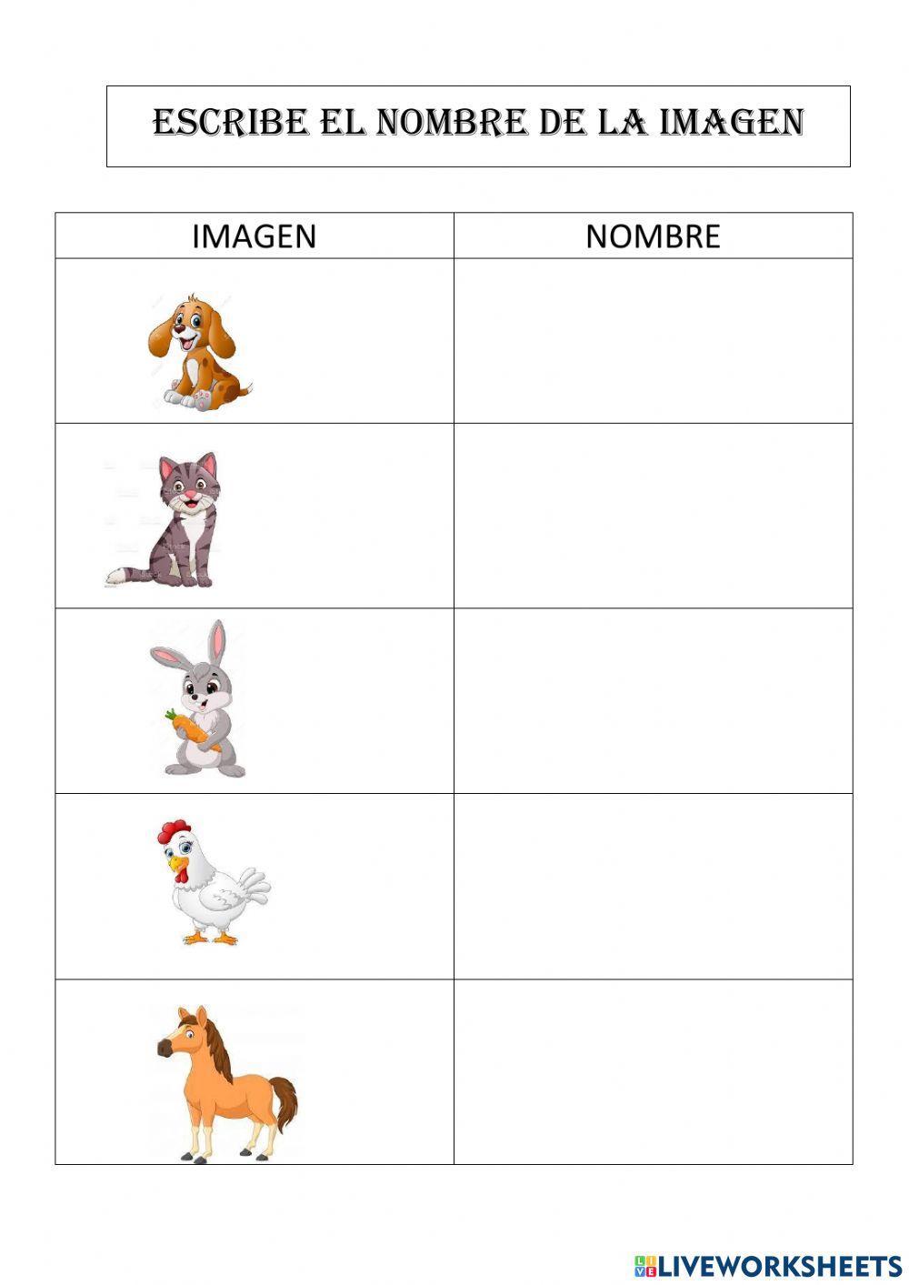 Escribe el nombre de los animales worksheet | Live Worksheets