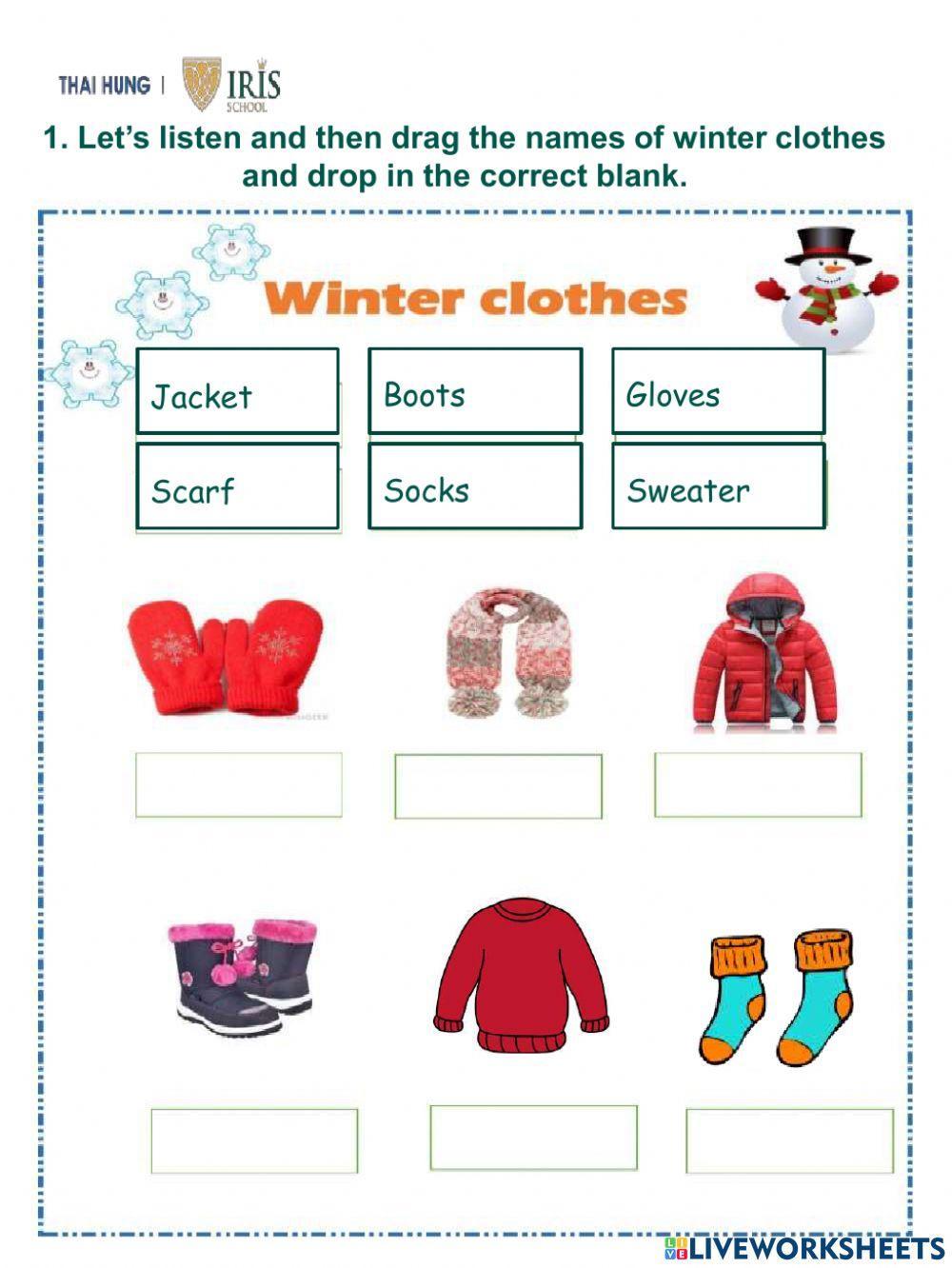 Rainbow-Worksheet about Winter Clothes