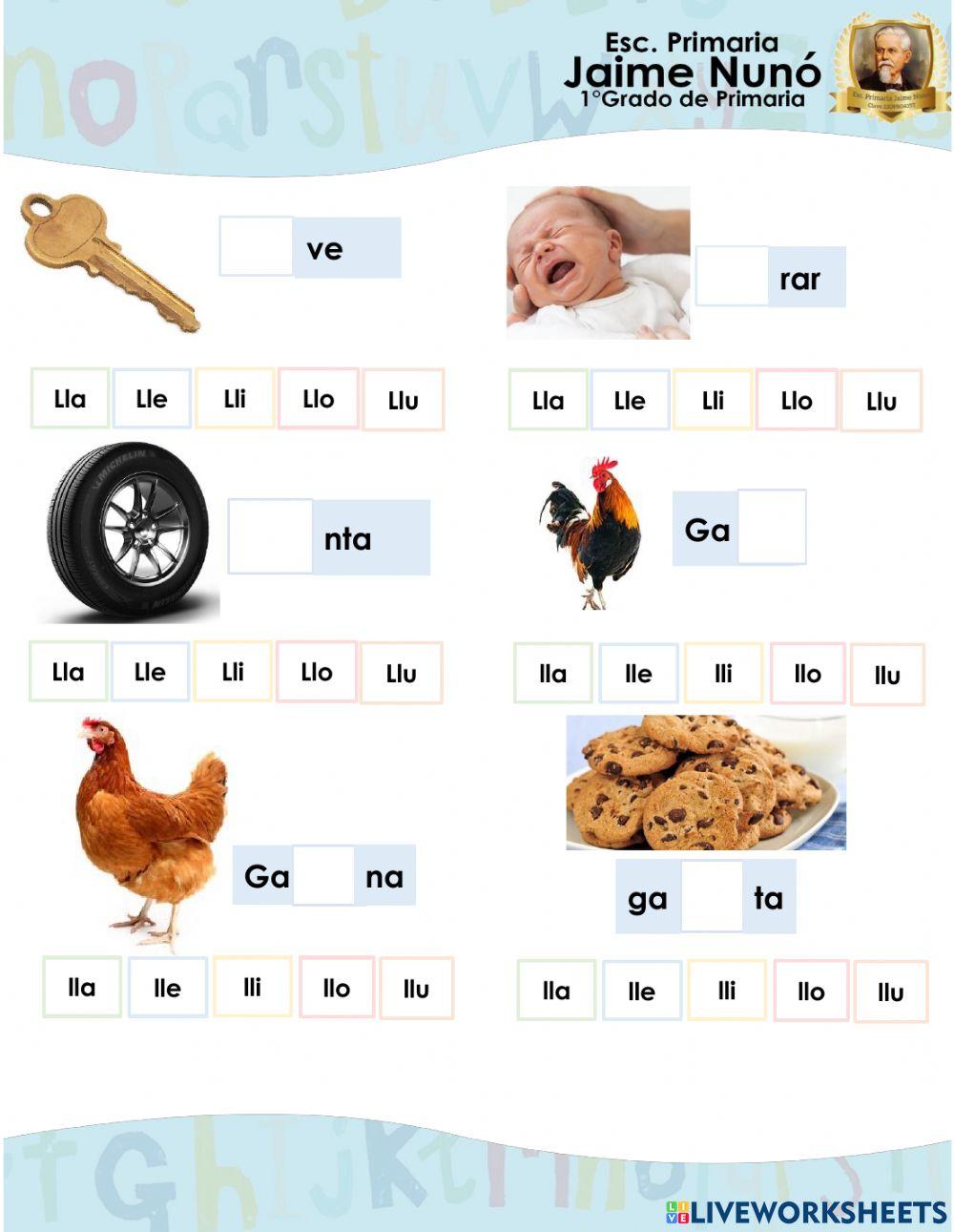 Selecciona la silaba que le falta a la palabra Letra Ll