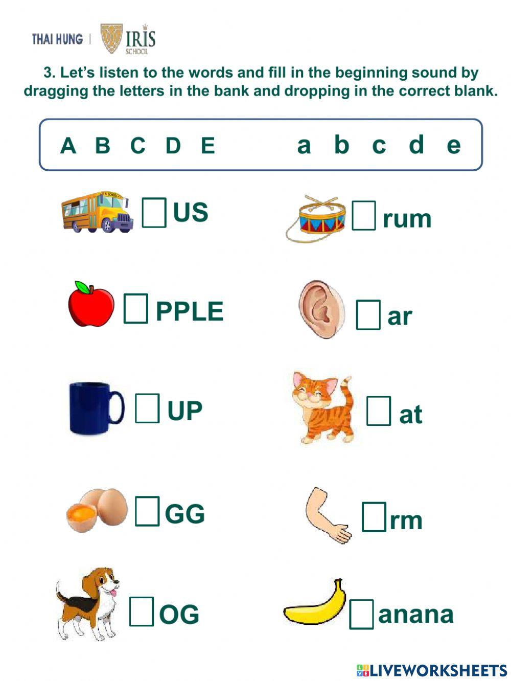 Sunny-Worksheet about Letters (a-e)