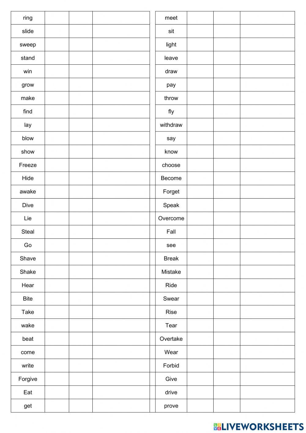 IRREGULAR VERBS test full