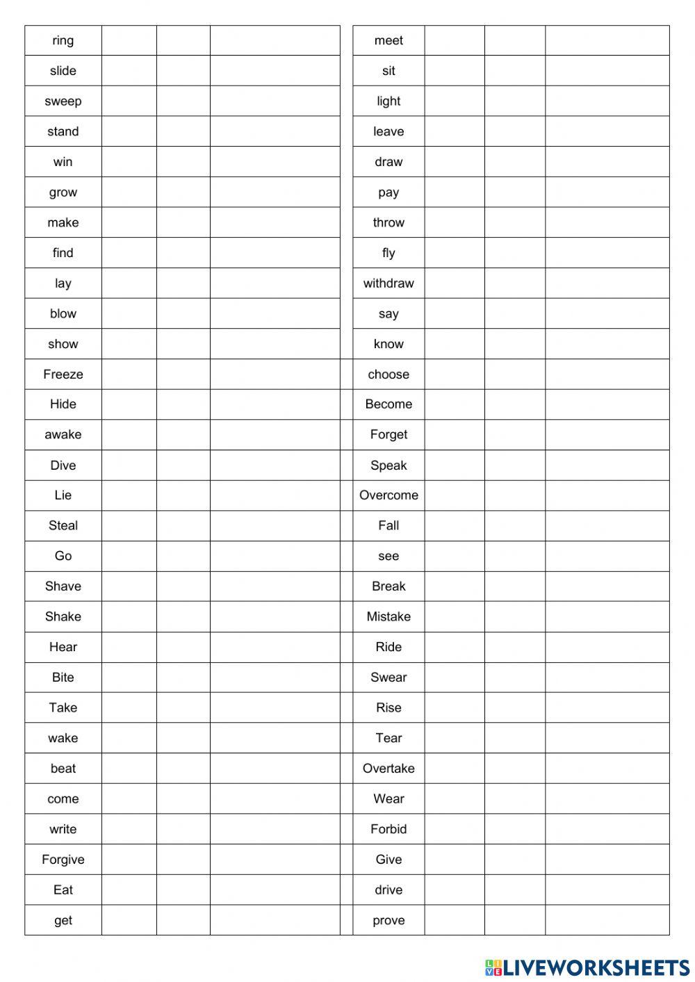 IRREGULAR VERBS test full